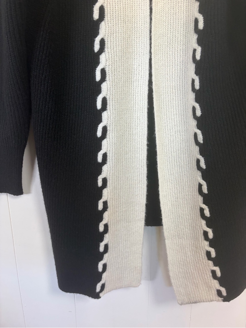 Penningtons Fuzzy Cardigan Sweater Size X 0X Cozy Open Front Knit Black Duster - Picture 3 of 7